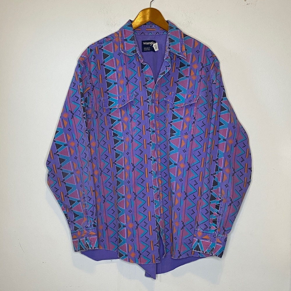 Wrangler Purple Geometric Print Casual Button Down Shirt